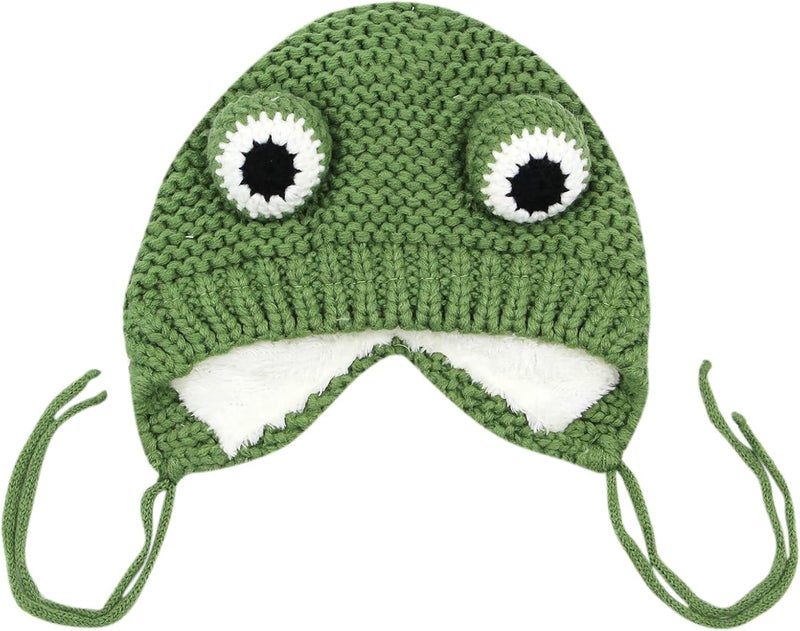 MINGSEECESS Kids Knitted Beanie Hat Cute Frog Cartoon Winter Warmer Cap with Big Eyes for Baby Boys Girls - Image 4